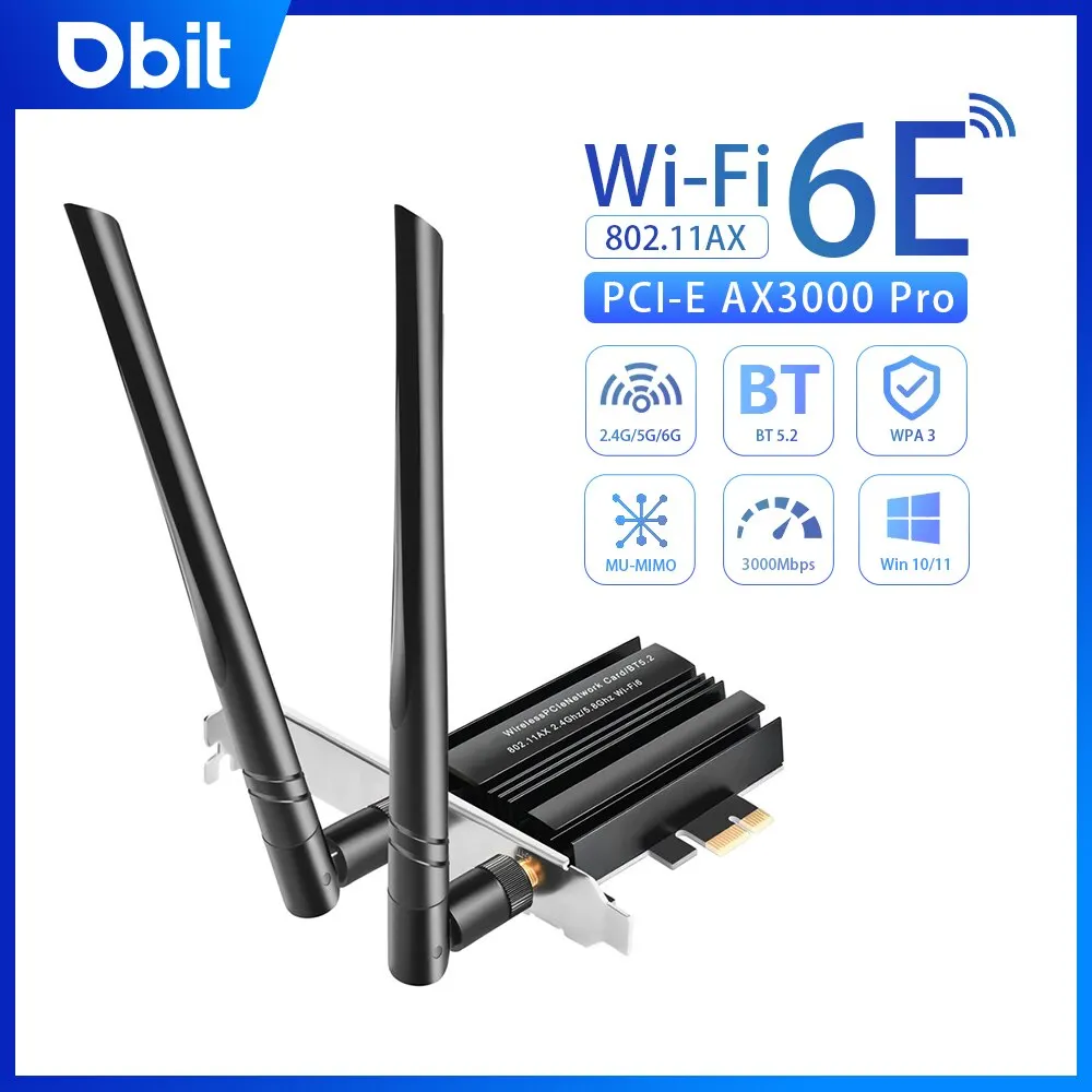 Adaptor Wi-Fi 6e AX3000 WiFi, Tri Band 2.4G/5G/6G Desktop PCIE kartu jaringan nirkabel mendukung 5.2 Bluetooth untuk PC Win 10/11