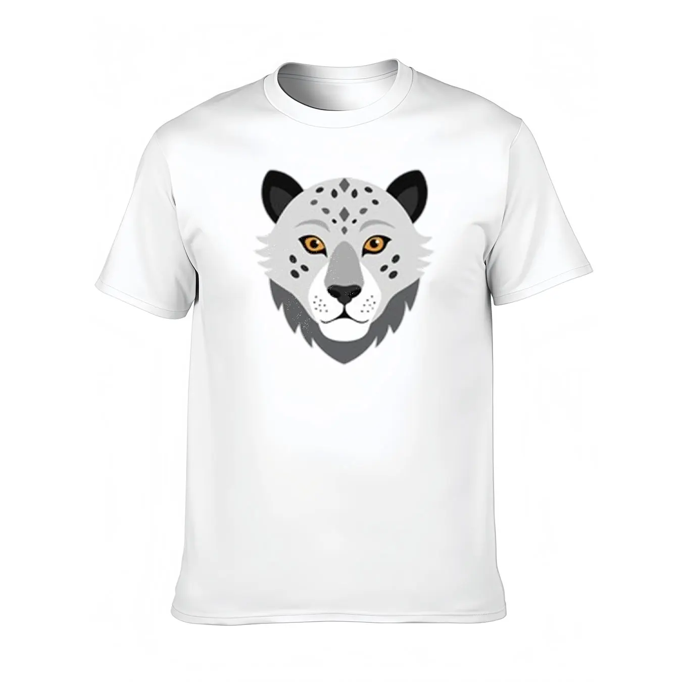 

Men's Cotton Tee With Snow Leopard Head Print, Soft Crew Neck Shirt For Outdoor, Christmas Gift
