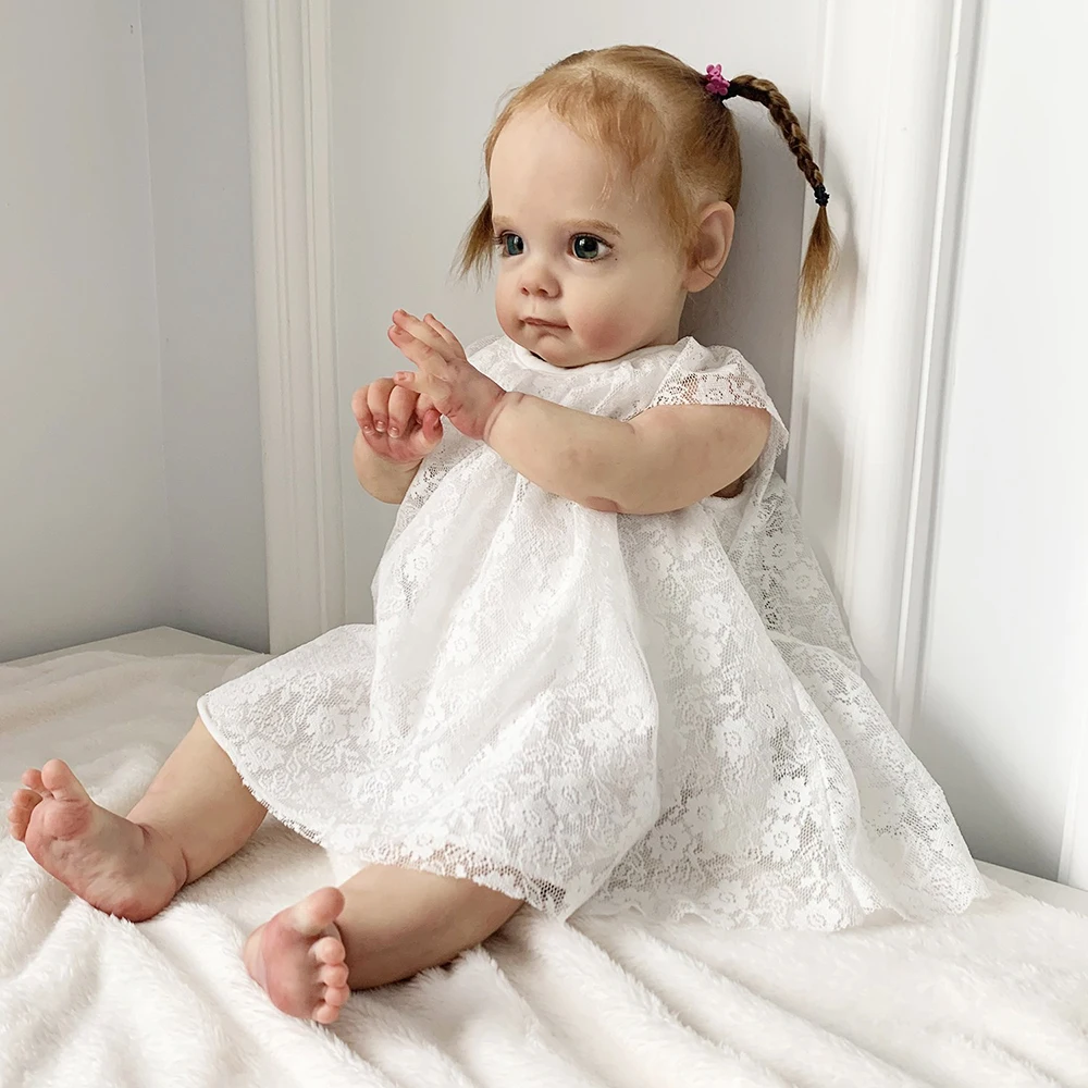 58cm Reborn Toddler Doll Rooted Hair Gold Soft Cloth Body Doll Lifelike Soft Touch Silicone Limbs Gifts for Children Girls