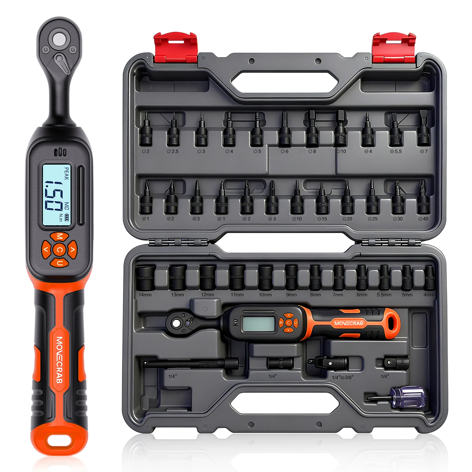 AliExpress MoveCrab MOVECRAB 40Pcs Bike Digital Torque Wrench Set, 1/4-Inch Drive 1-22 Ft.lb/1.5-30 N.m with Bits & Sockets for repairing Bike