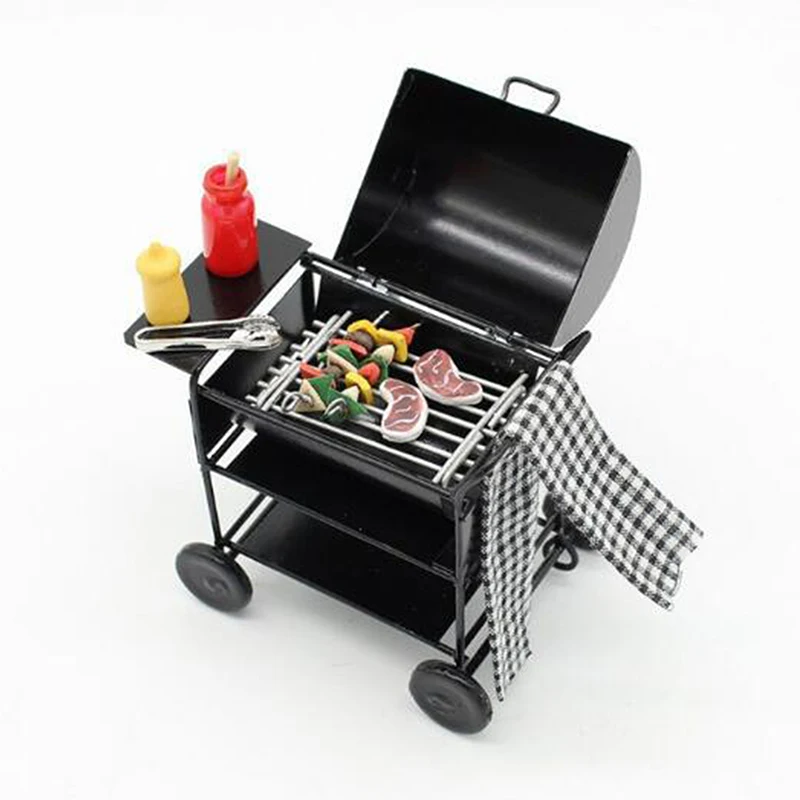 Kitchen Toy For Doll House Picnic Dollhouse Miniature Black BBQ Grill Model Grill Garden Outdoor Decor Kids Pretend Play Toy