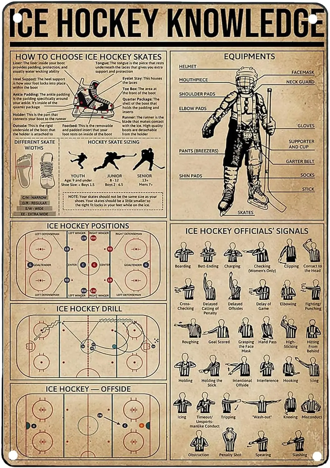 Retro Style Metal Tin Signs Kitchen Ice Hockey Knowledge Vertical Basement Wall Decor 12x8 Inches sign