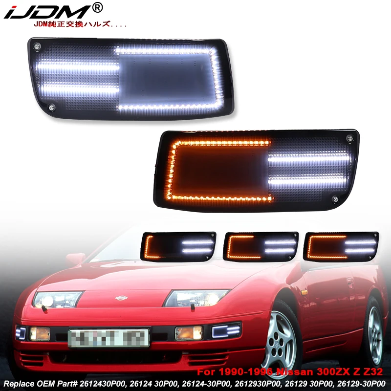 

Car Front Lower Bumper Turn Signal Light For Nissan 300ZX Z Z32,Xenon White LED Stripe As Parking Light DRL & Amber LED Blinker