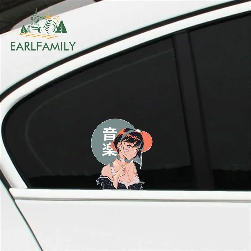 EARLFAMILY 13cm X 11cm For Anime Girl With Headphones Music Lover Car Stickers Simple Sunscreen Decals Windows Vinyl Car Wrap