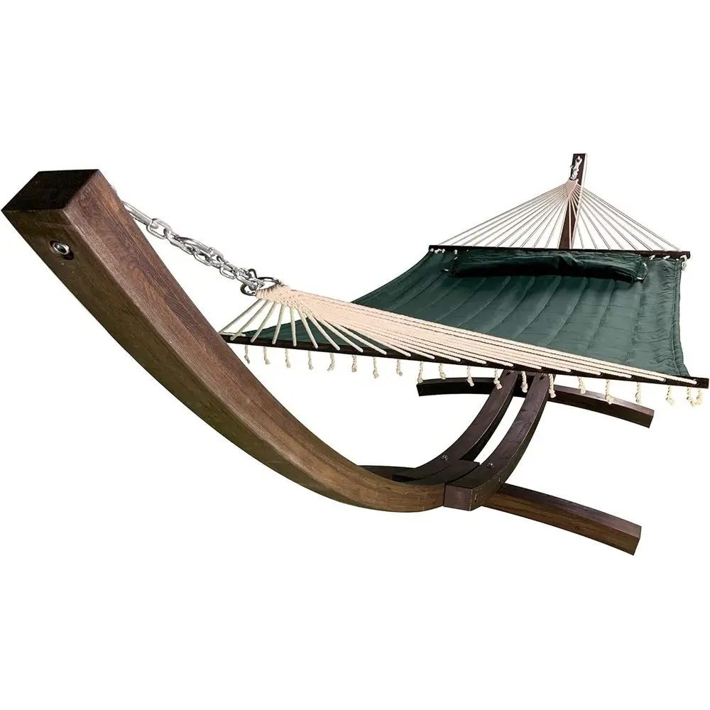 

Two-Person Wooden Arc Hammock Stand with Deluxe Quilted Double Padded Bed and Pillow, 450 LB Capacity, Coffee Stain/Elegant Hunt