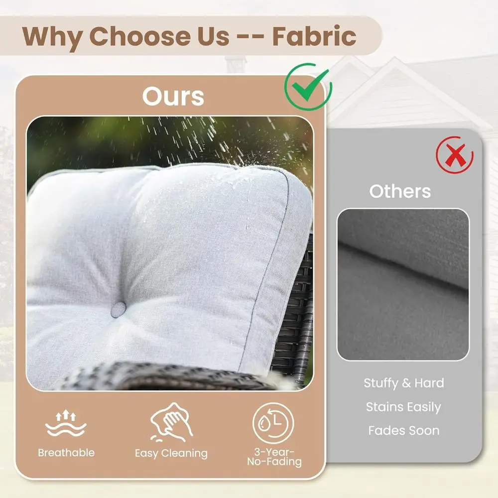 Juego de bistró de mimbre para exteriores de 2 piezas con respaldo alto y sillas grises para todo tipo de clima