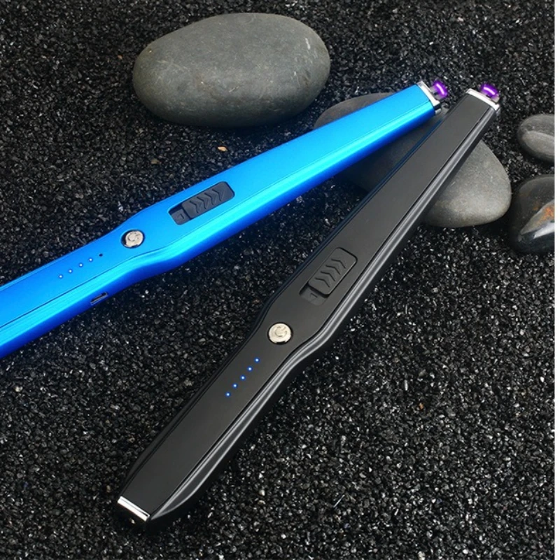 New USB Charging Pulse Arc Long Rod Lighter Metal Windproof Kitchen Gas Stove Candle Light Portable BBQ Outdoor Camping Igniter