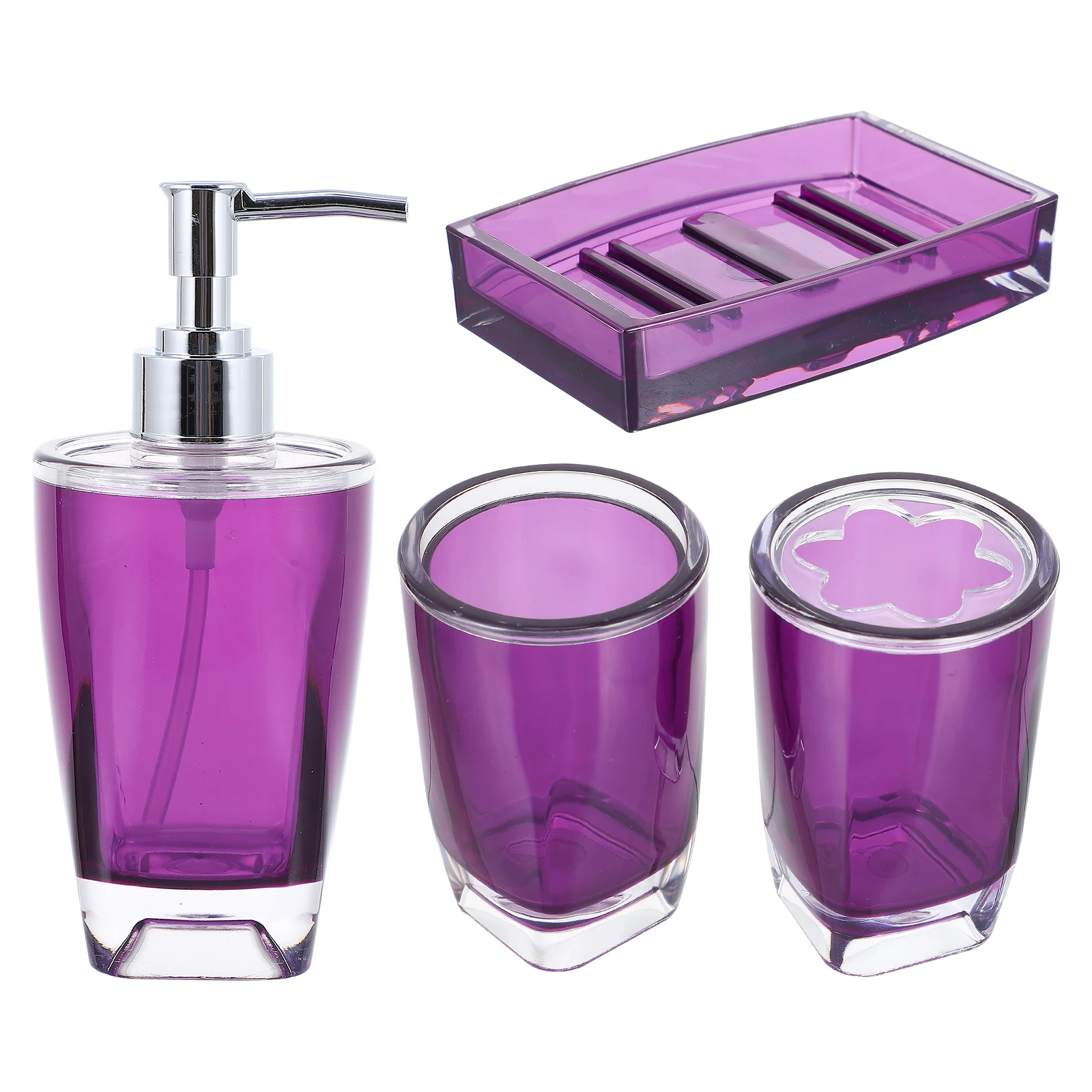 

Bathroom 4 Piece Set Accessories Supplies Countertop Organizer Trays Shampoo Toothbrush Holder Soap Dish Bathing Strong