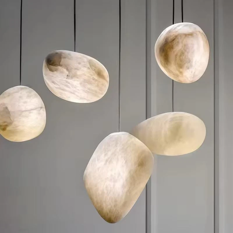 Room Bedroom Bedside Nordic Natural Marble Chandelier Alabaster Linear Pendant Light