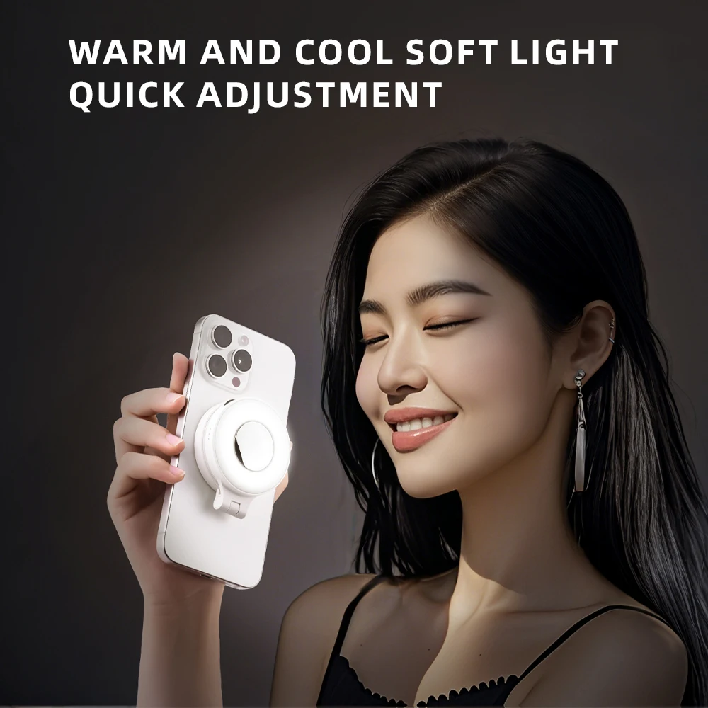 Magsafe Magnetic Fill Lights For iPhone 16 15 Universal Photography Live Broadcast LED Selfie Ring Lamp Retractable Flip Bracket