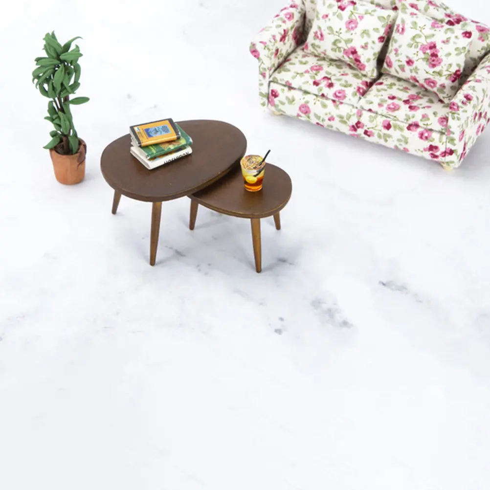 

2Pcs Mini House Furniture Tea Table Exquisite Miniature Desk Small House Accessories Decorative Mini Table Ornament