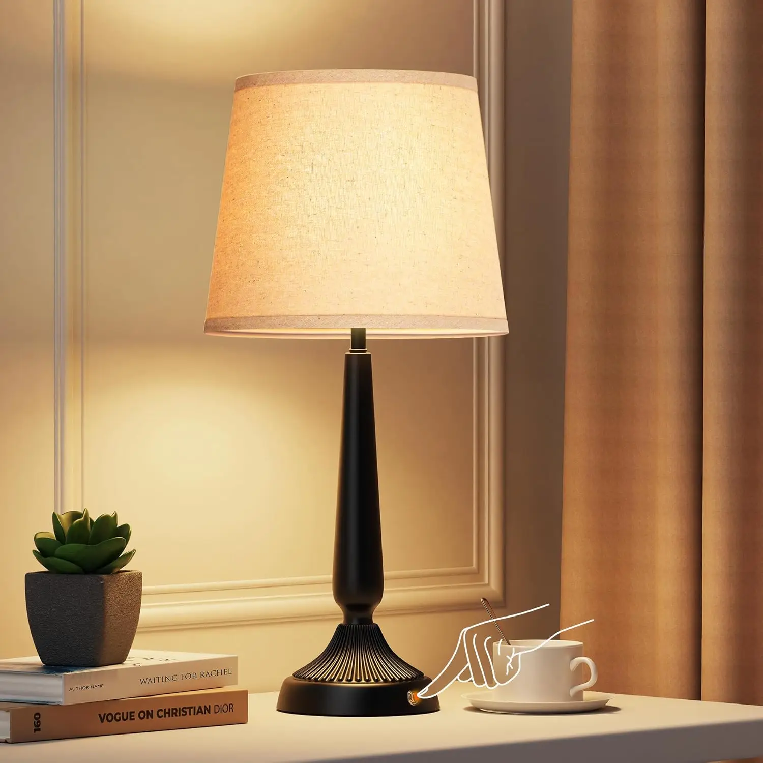 

Rechargeable Cordless Table Lamp, 5000mAh Battery, 3-Level Brightness, Modern Black Iron Design for Home and Outdoor Use