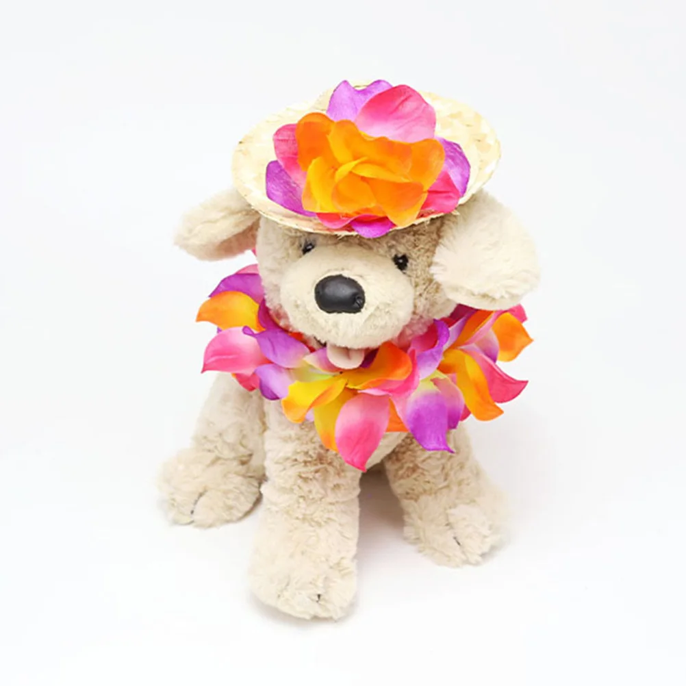

1 Set Of Stylish Dog Hat With Garland Comfortable Pet Summer Outfit For Beach Vacations