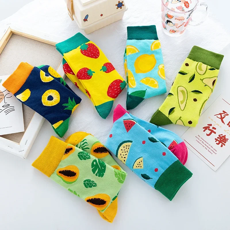 Fashion Women Fruit-patterned Short Socks Funky Strawberry Avocado and Watermelon Mid-calf Socks for Men EUR 37-44