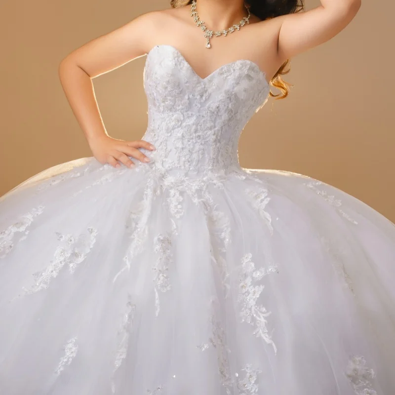 

White Quinceanera Dresses Off the Shoulder Crystal Decal Glitter Lace Long tail Vestidoe 15 Quinceanera Customize