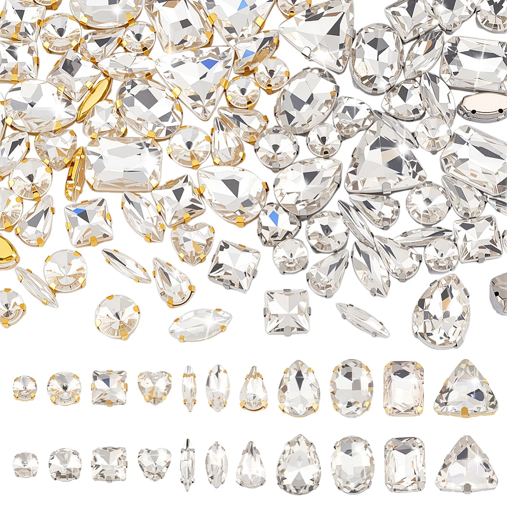 100pcs 2 Colors Sew on Rhinestones Shiney Crystals Flatback Gems Claw Rhinestone for Clothes Brooch Jewellery Making Crafting