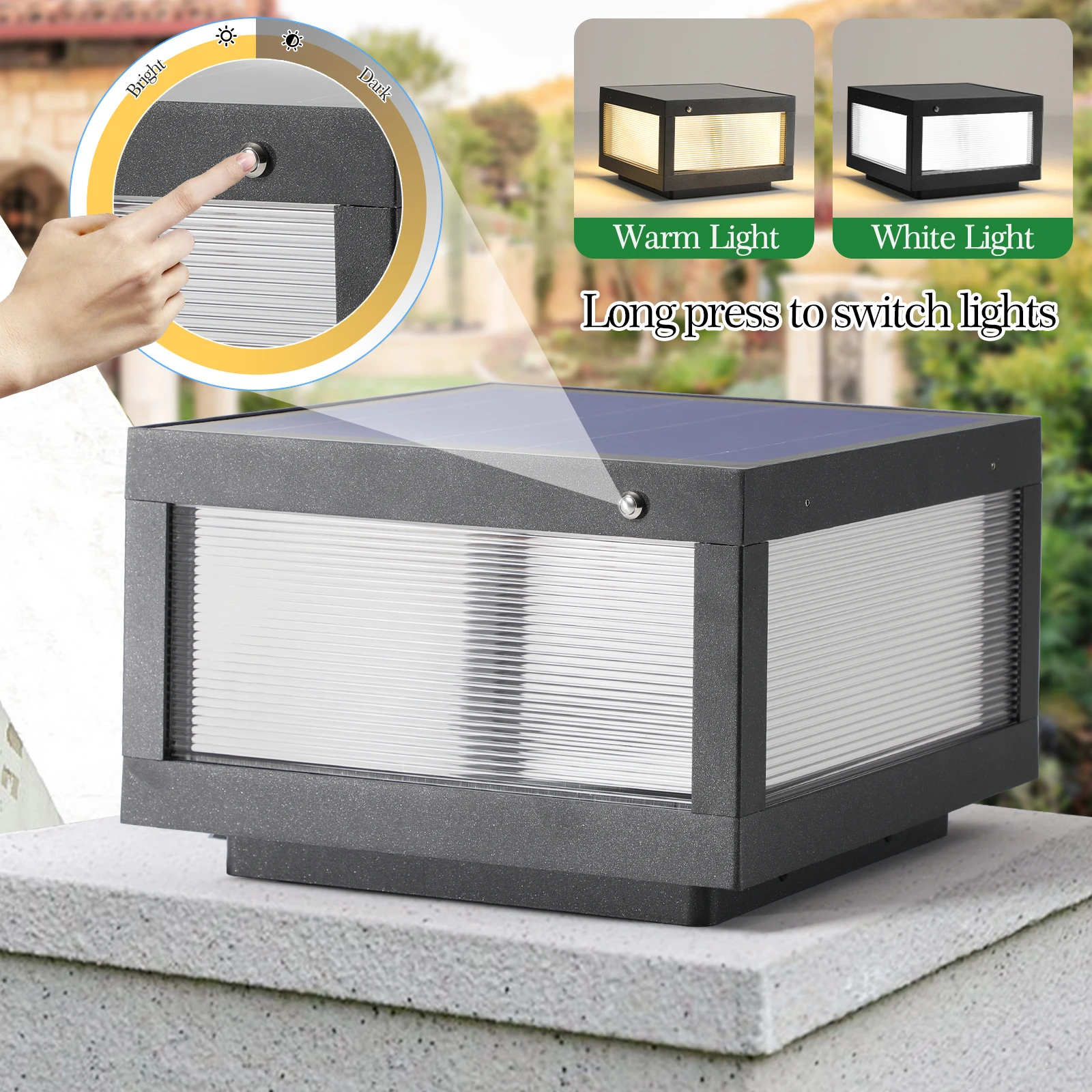 Waterproof LED Solar Outdoor Post Lamp, Auto On/Off Energy-Efficient Landscape Light for Garden & Yard