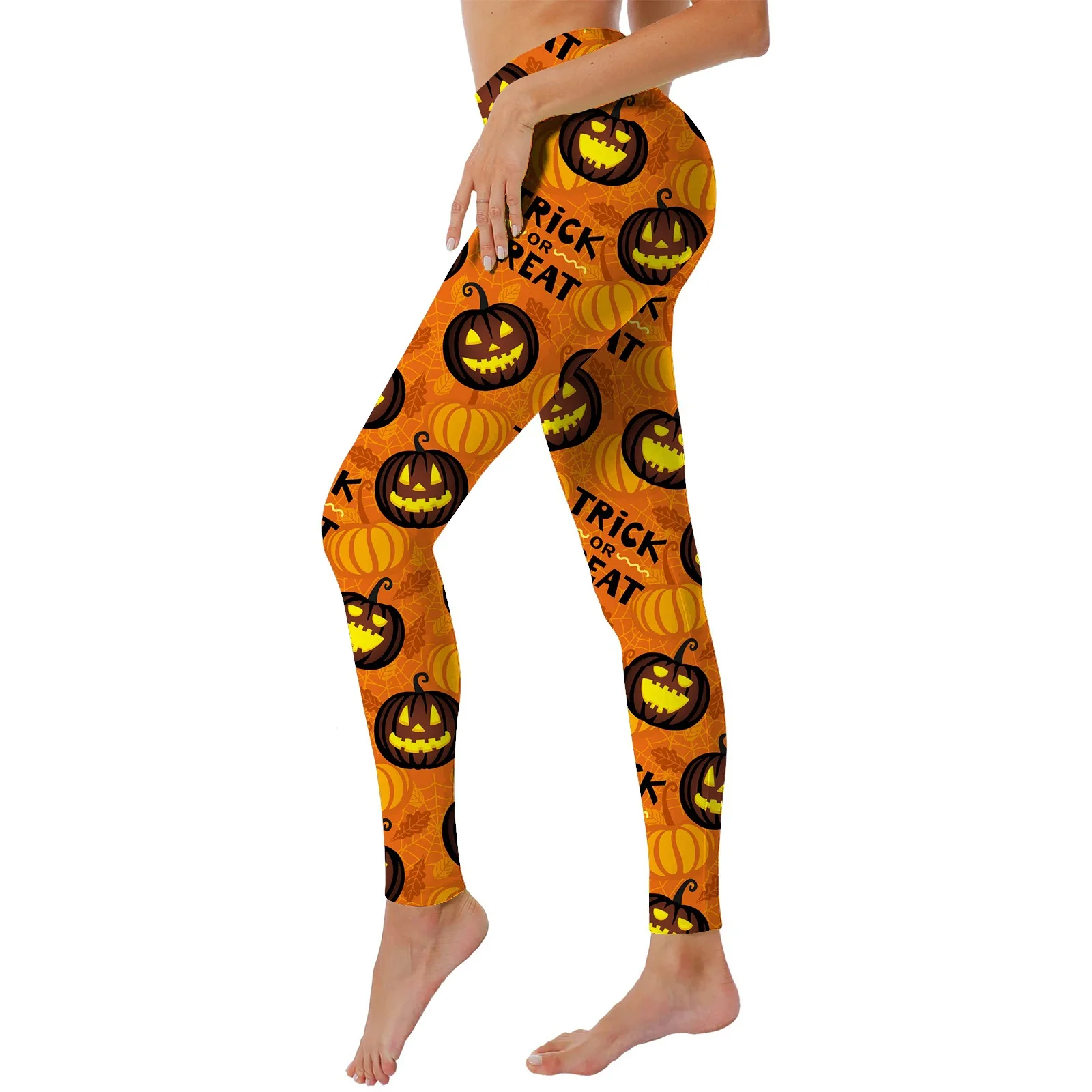 

Women's Halloween High Waist Elastic Yoga Exercise Bottom Pants Pumpkin Pattern Print Design