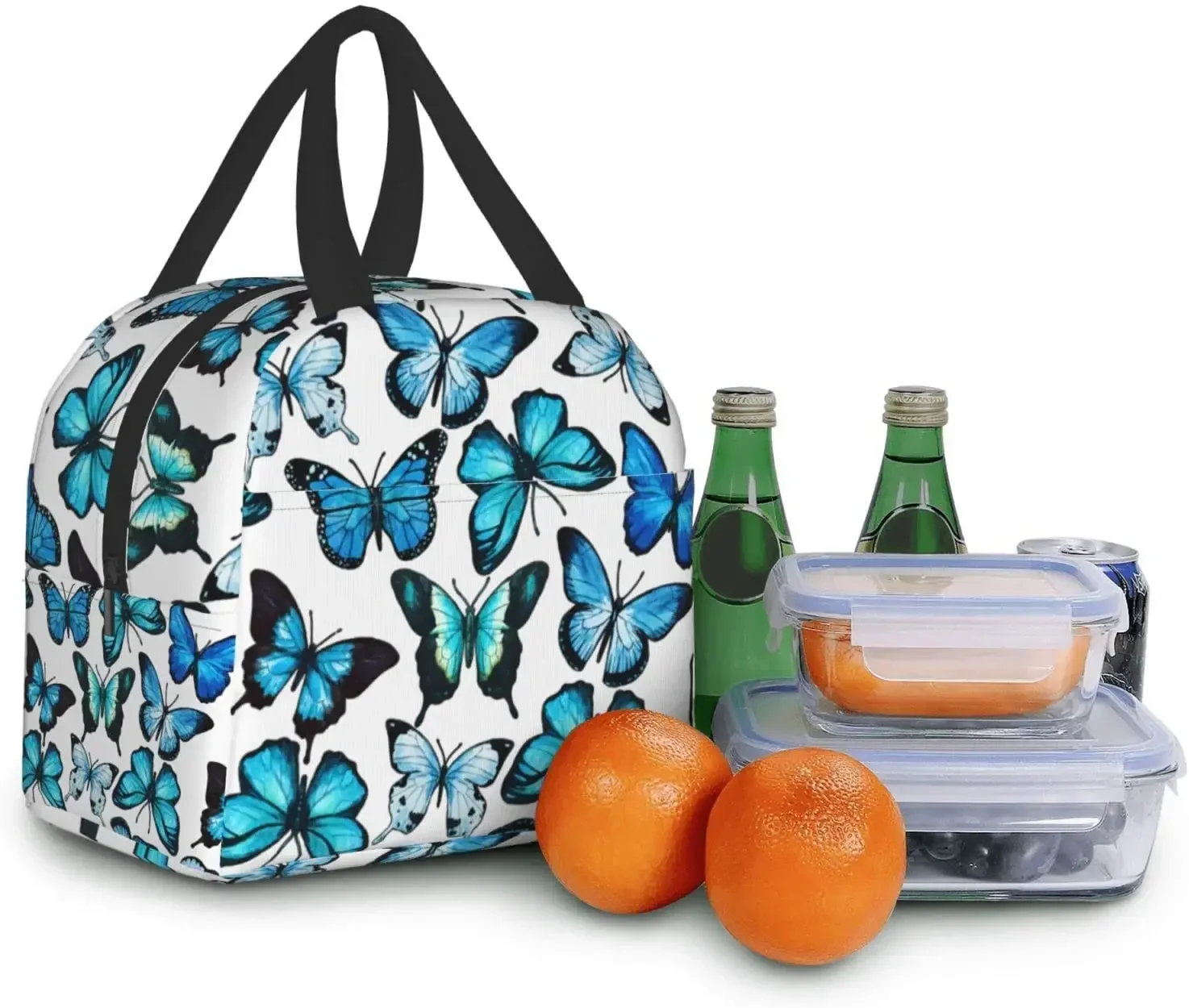 Bolsa de almuerzo con aislamiento de mariposa azul, fiambrera reutilizable, impermeable, bolsa de almuerzo para mujer, para oficina, trabajo, escuela, Picnic, playa