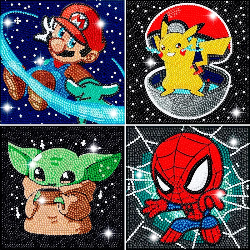 

Mario Diamond Painting Children's DIY Sticker Art Pikachu Spider-Man Crystal Rhinestone Gift for Boys