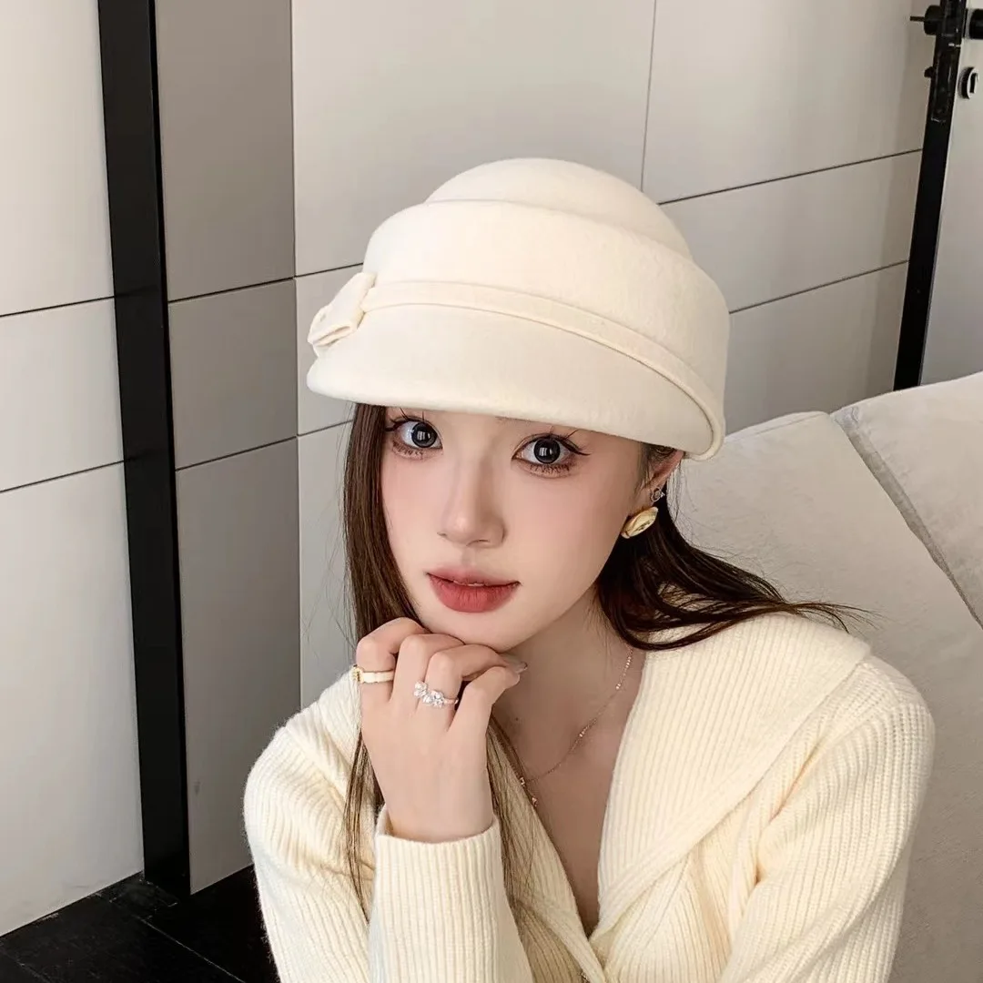 Hat For Women Autumn And Winter New Korean Style Pure Wool Felt Hats Elegant Fashion Beret British Shaping Cap All-matching