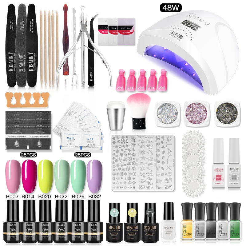 ROSALIND Gel Nail Polish With Nail Lamp Kit for Manicure Nail Art Semi Permanent Gel Varnishes Lacquer Top Base Nail Kit