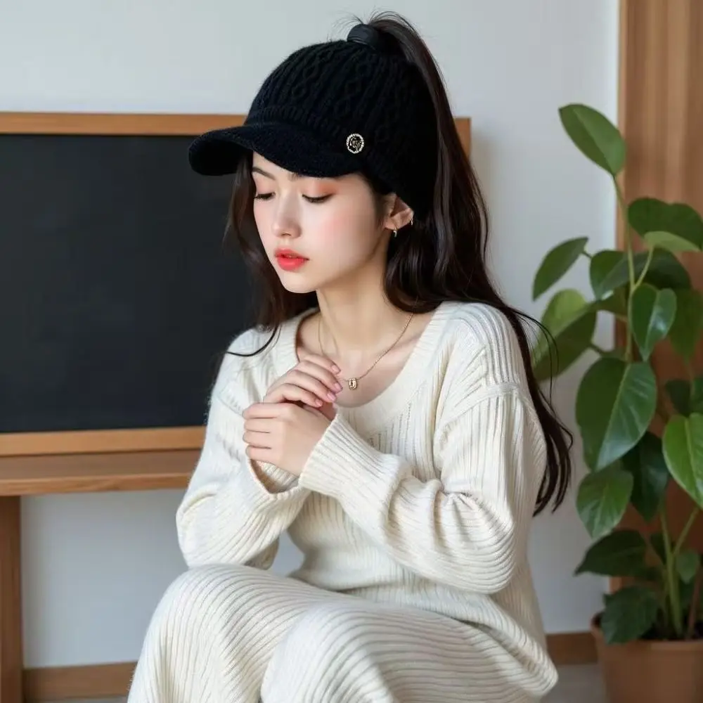 Versatile Empty Top Duck Tongue Cap Lining Padded Warm Visor Cap Knitted Woolen Fabric Baseball Hat Autumn and Winter