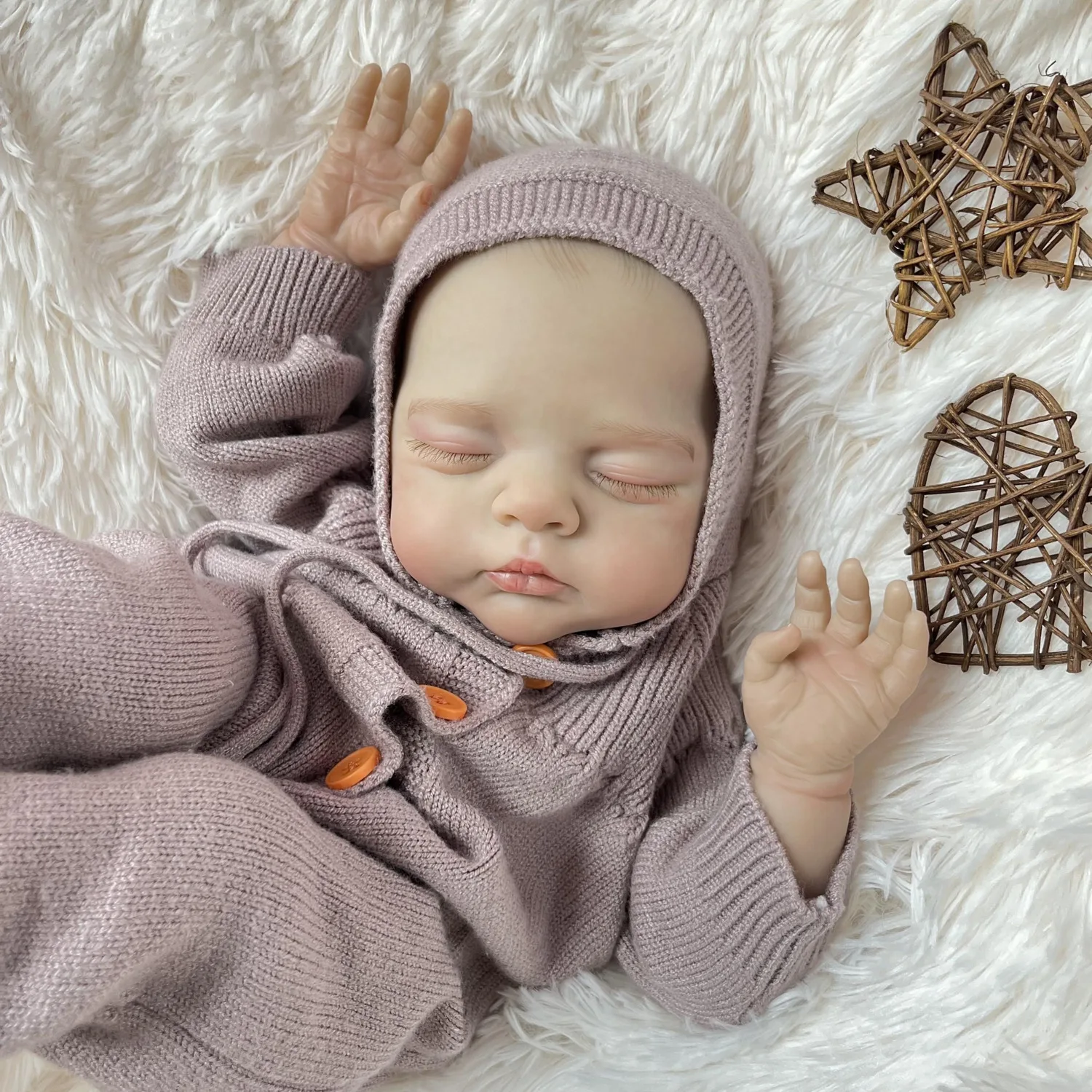 BZDOLL 19-calowa Lalka Reborn Śpiąca, z Materiałowym Ciałem, Realistyczny Wygląd, 48 CM, Skóra 3D, Realistyczna Lalka, Modny Prezent Urodzinowy Dla Dziewczynki