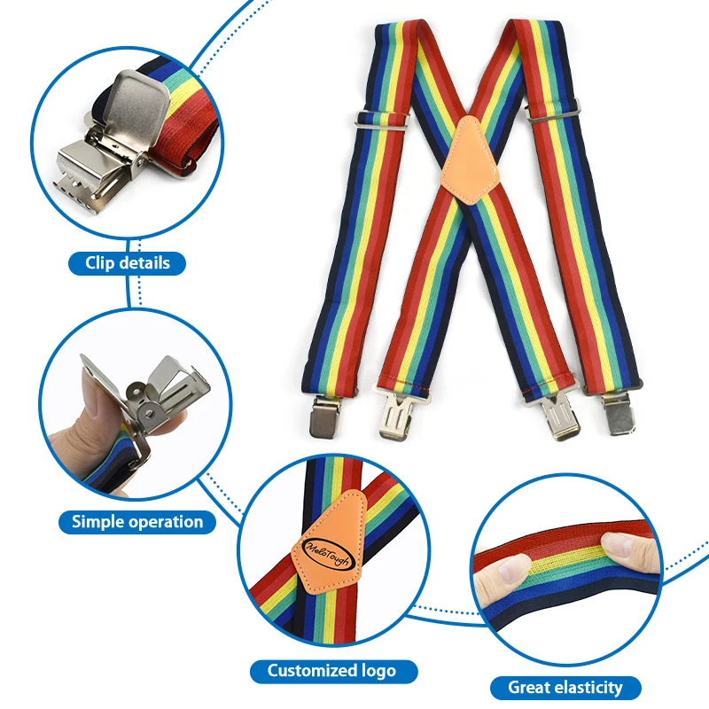 1 قطعة 5 سنتيمتر واسعة قوس قزح الرجال الحمالات السراويل X-نوع 4-مقاطع شماعات حزام مطاط الكبار تسخير رجل الأقواس حزام رياضي اكسسوارات