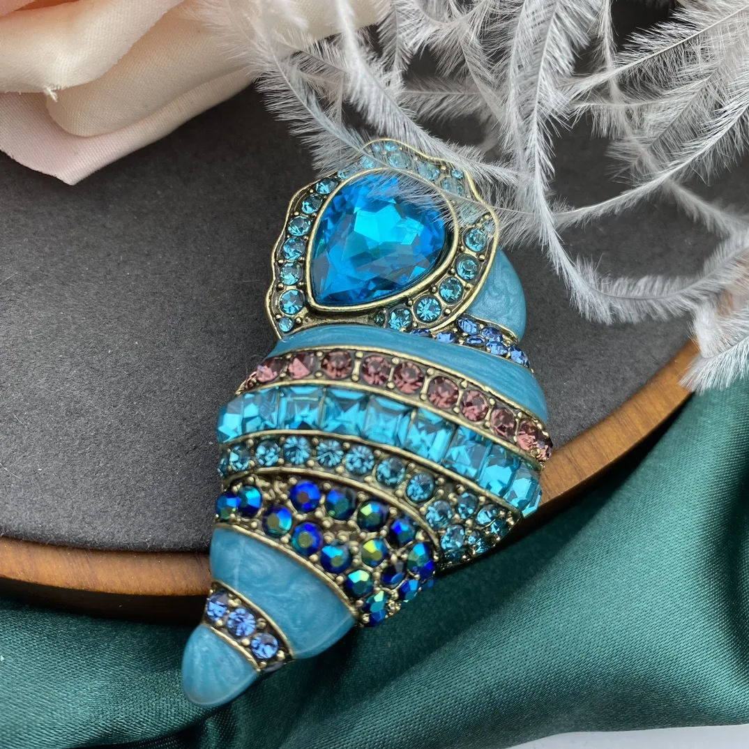 בציר נשים הבארוק קונכייה כחול ריינסטון אמייל סיכות סיכות רטרו ליידי ארמון זיגוג ציור וזר פרחים אביזרי מתנה