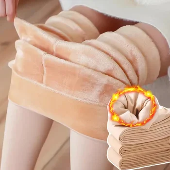 Women Thermal Stockings Winter Warm Elastic Slim Fleece Tights Pantyhose Thicken Plush High Waist Velvet Leggings Stocking Pants