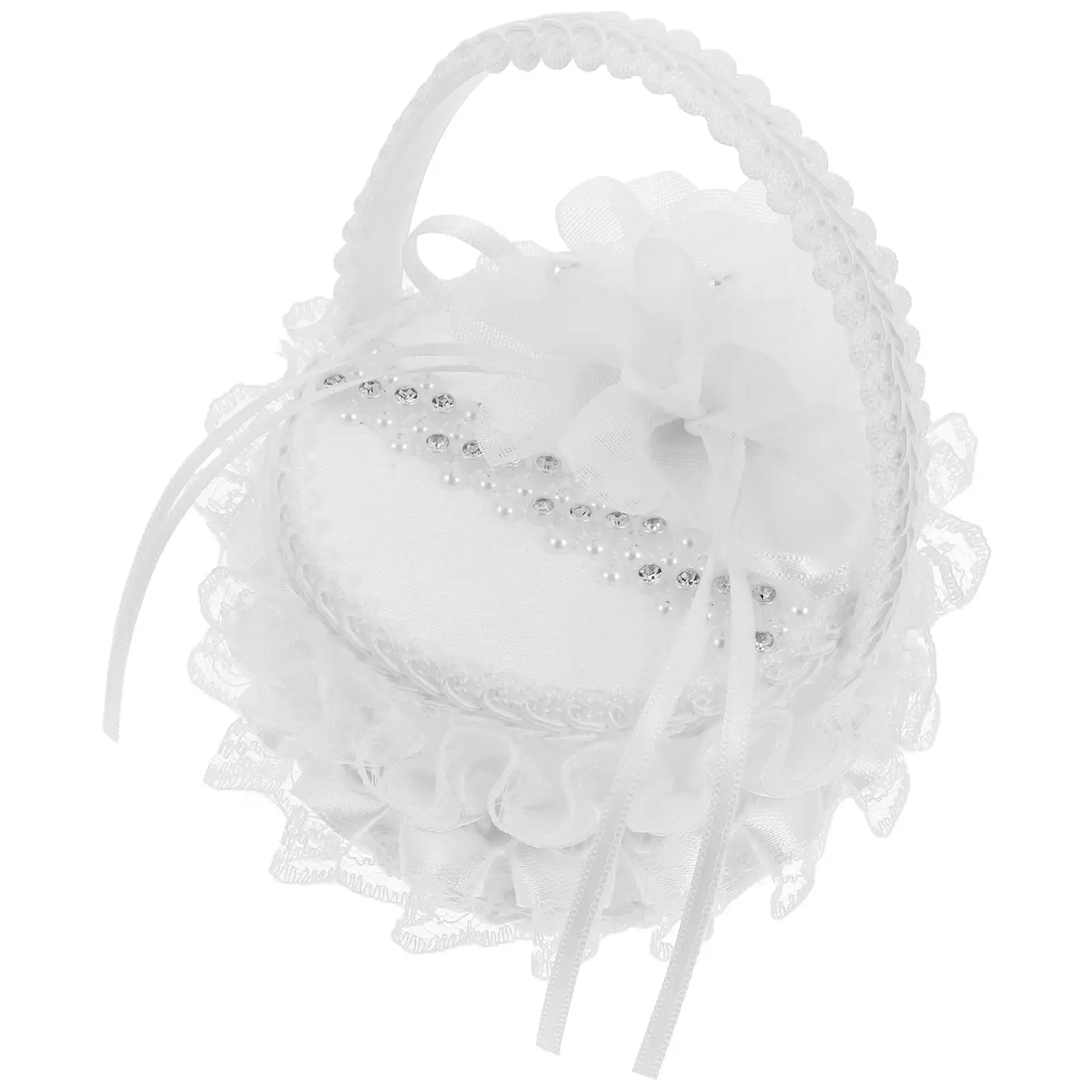 

Elegant Wedding Box with Pearl Handle Heart Ring Pillow White White Mini Basket Mini Lace Bow Jewelry Box Favor Packaging