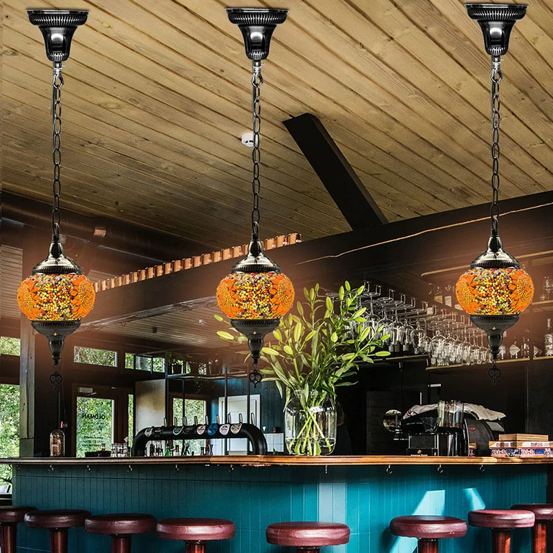 Mediterranean Style Decoration Handmade Turkish Pendant Light Glass Shades Mosaic Pendant Lamp For Bar Coffee Shop E14