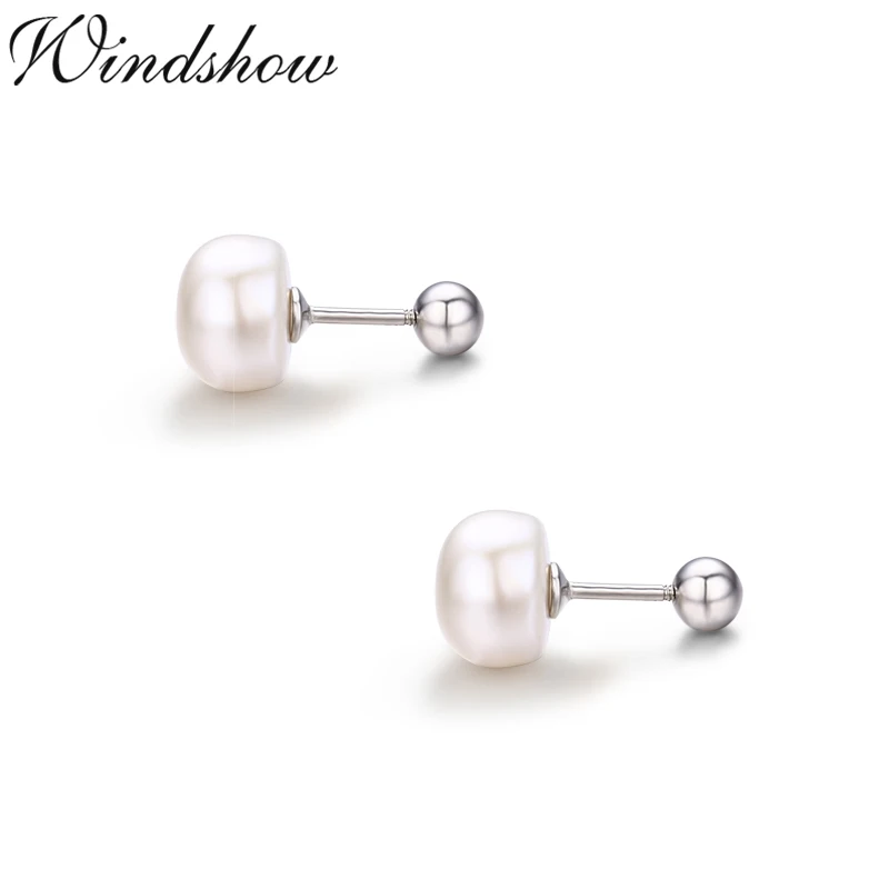 925 Sterling Silver White Freshwater Pearls Screw Back Stud Earrings For Women Girls Piercing Jewelry Orecchini Aros Aretes