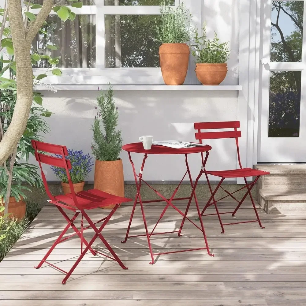 Quality frame  Bistro set, folding urniture set, 3  patio set folding  table and chair, red