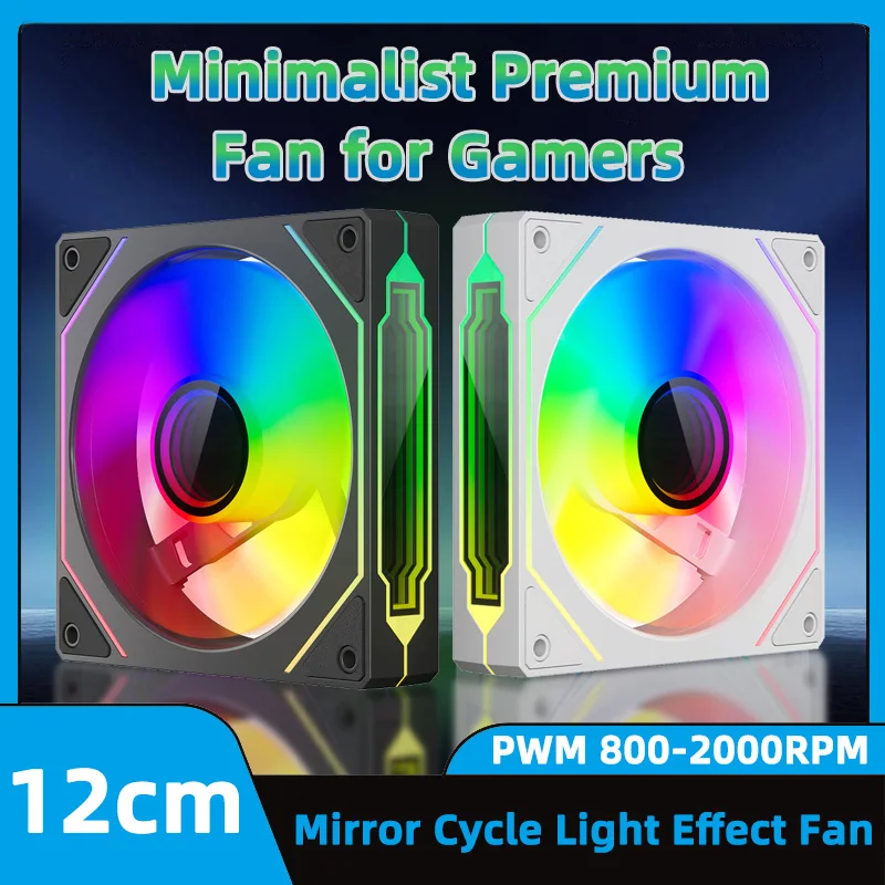TEUCER LZ-4Pro 컴퓨터 케이스 선풍기 120mm ARGB 순환 미러 조명 효과 CPU 냉각 선풍기, 4 핀 PWM 800-2000RPM PC 역방향 팬