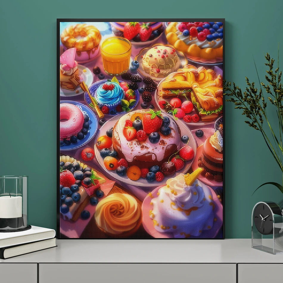Colorful Dessert & Fruit Feast 5D Diamond Painting Kit Sweet Food Wall Art Decor for Kitchen