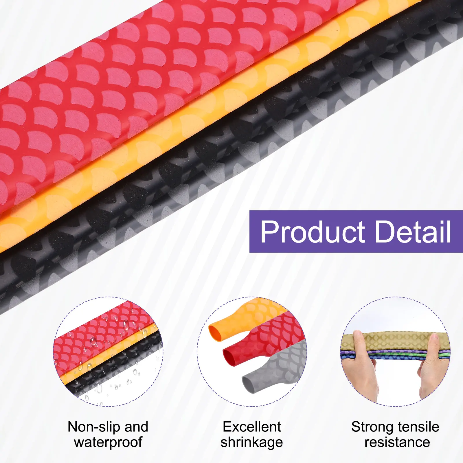 1/4Pcs 1m Black Heat Shrink Tubing for Fishing Rods 1.8:1 Fish Scale Pattern Heat Shrink Wrap Handle Rod Grip with Insulation