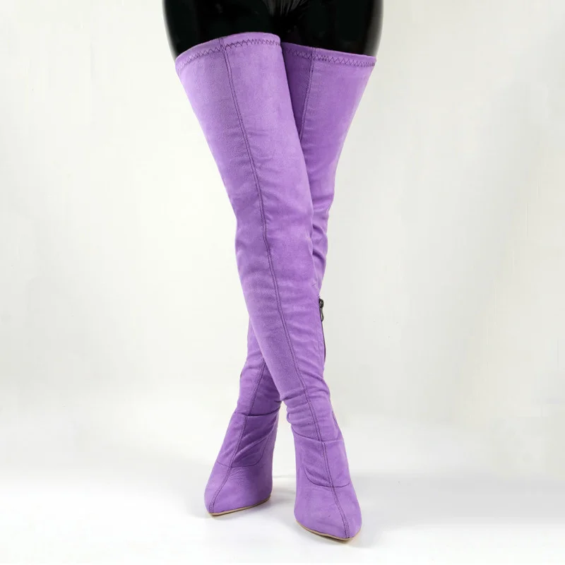 

Purple Suede Over The Knee Boots Sexy High Heels Pointed Toe Women's Leg Boots Shoes 2024 Winter