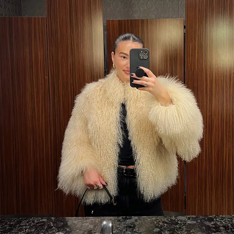 Solid Women Chic Fluffy Faux Fur Coat Luxury Warm Long Sleeve Loose Cardigan Jacket Casual 2025 Lady New Winter Street Outerwear