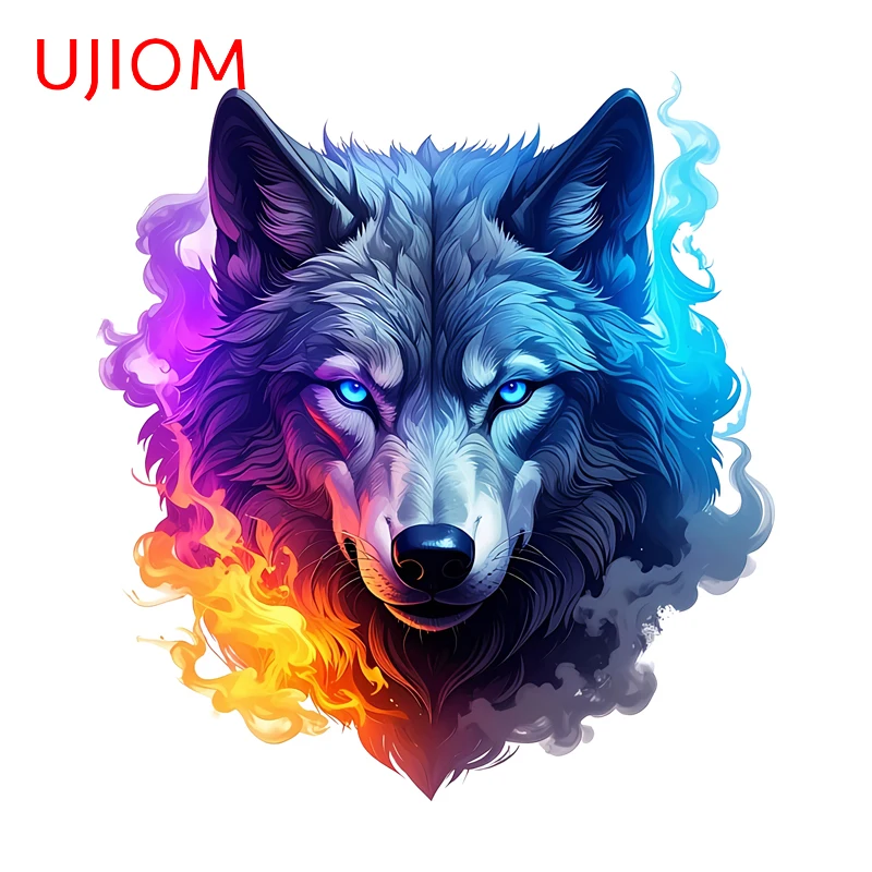 UJIOM Colorful Ink Wolf Head Mirror Wall Stickers Creative Personality Toilet Paper Holder Decals Cool Computer Case Decoration