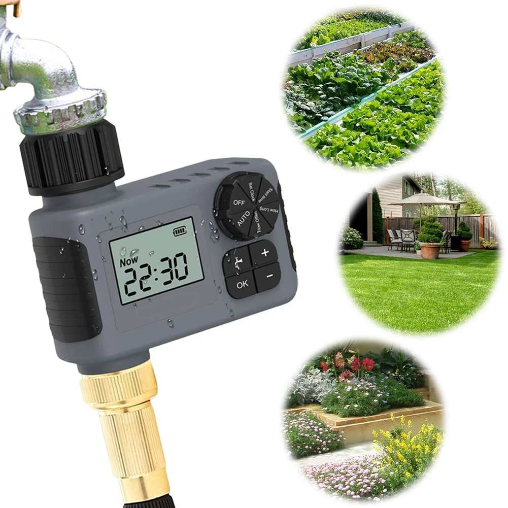 

Умный таймер ирригации с питанием от батареи, автоматический контроллер ирригации с таймером, интеллектуальный спринклерный таймер для наружного садового газона