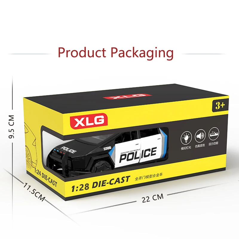 Modèle de voiture en alliage de ramassage de Police simulé 1:28, son et lumière, jouet rétractable, véhicule tout-terrain, Collection pour garçons, ornements, cadeau