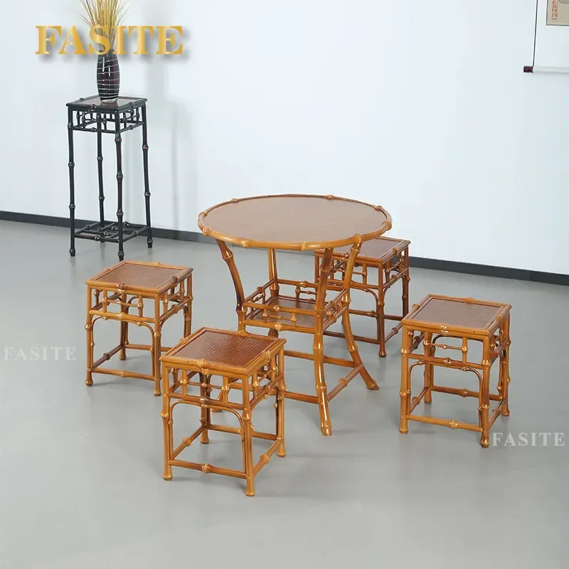 For New Chinese Style Bamboo Small Round Coffee Table Tea Side Table Household Living Room Furniture Natural Material Compact