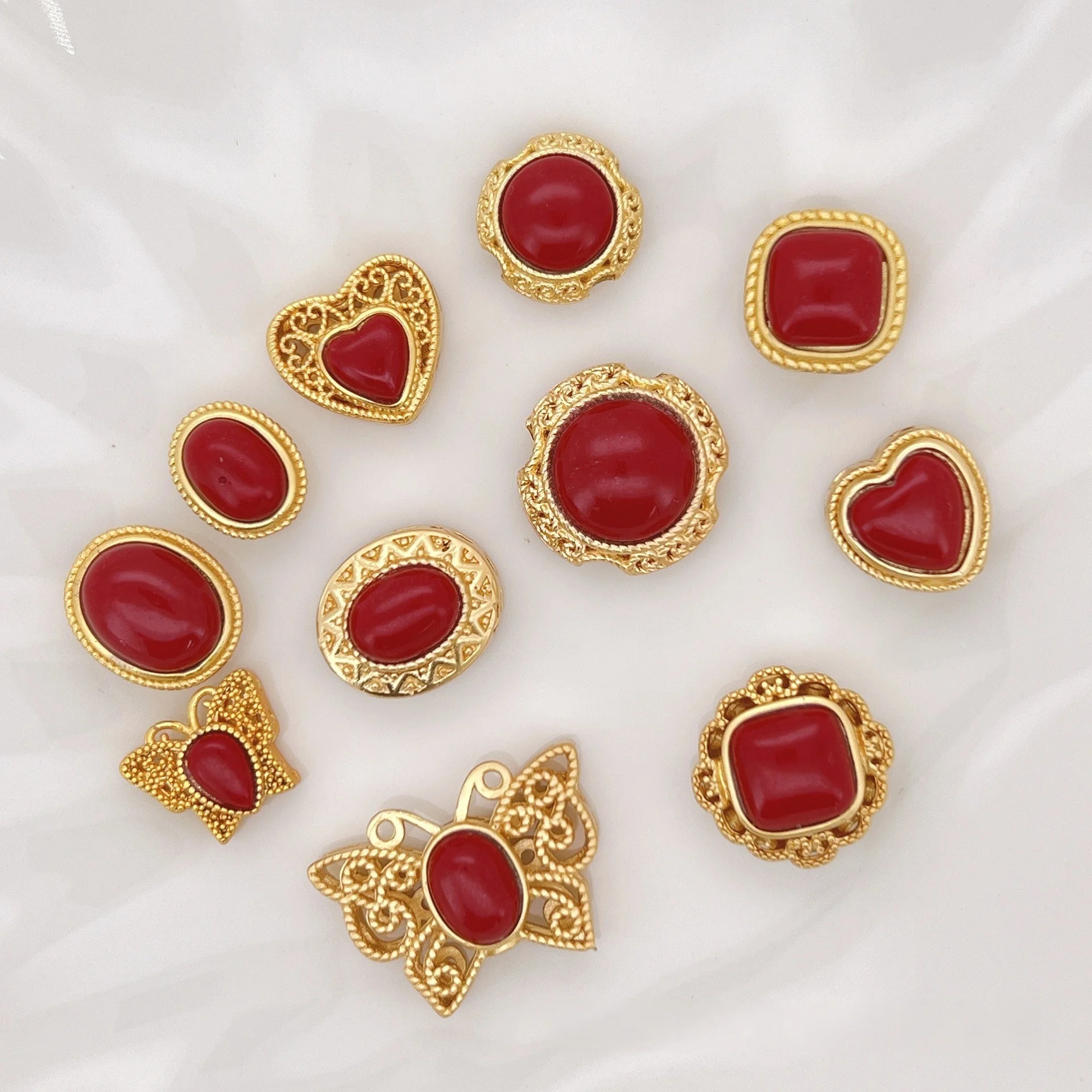 7pcs/lot Copper Gold Plated Red Zircon Vintage Jewelry Making Spacer Beads Handmade DIY Bracelet Necklace Making Accessories