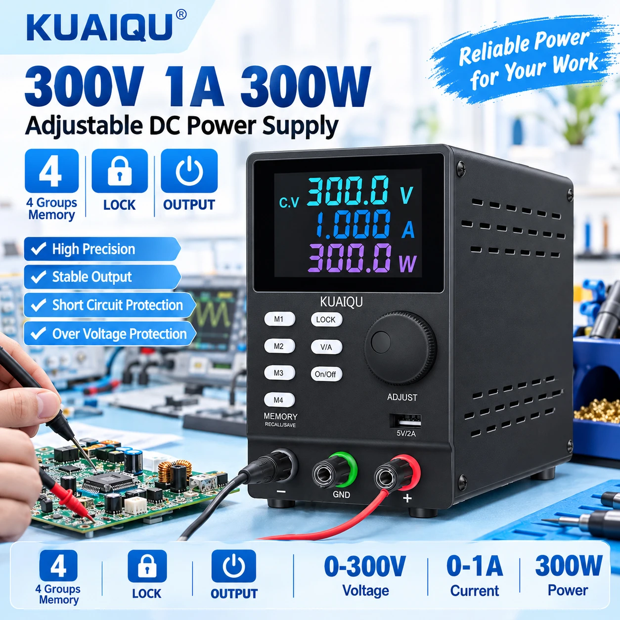 Switching Dc Power Supply 300V 1A - Alimentatore da Laboratorio DC KUAIQU 300V