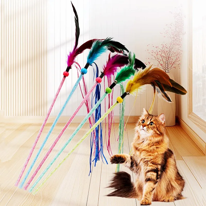 

Cat Toy Feather Cats Teaser Stick Cat Toys Interactive Tassel Cats Toy with Bell Feather Tassel Kitten Toys Teasing Pet Supplies