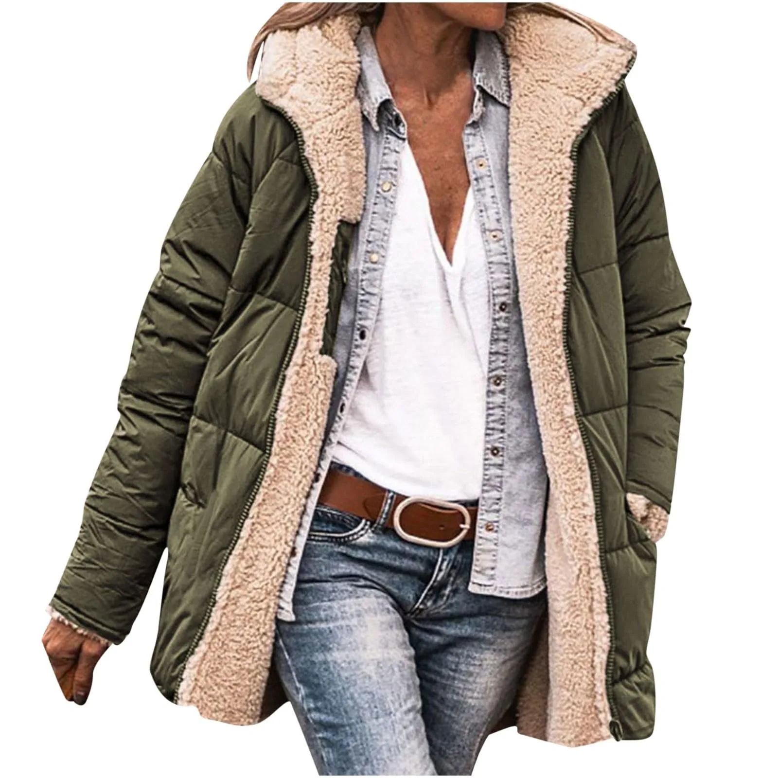 New Winter Hooded Cotton Jackets Women Lightweight Plush Lining Solid Color Ladies Parkas Loose Female Zipper Pocket Outwear
