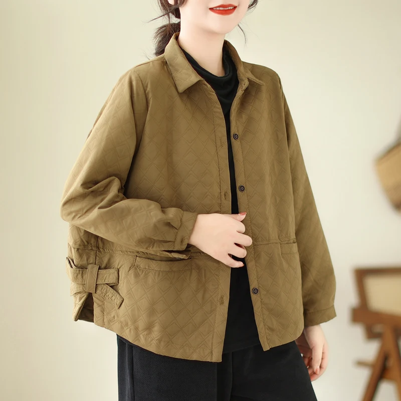 

Retro Geometric Loose Slimming Open Cardigan ort Women's Jaet Autumn Faion plus Size Comfortable Breathable Outerwear