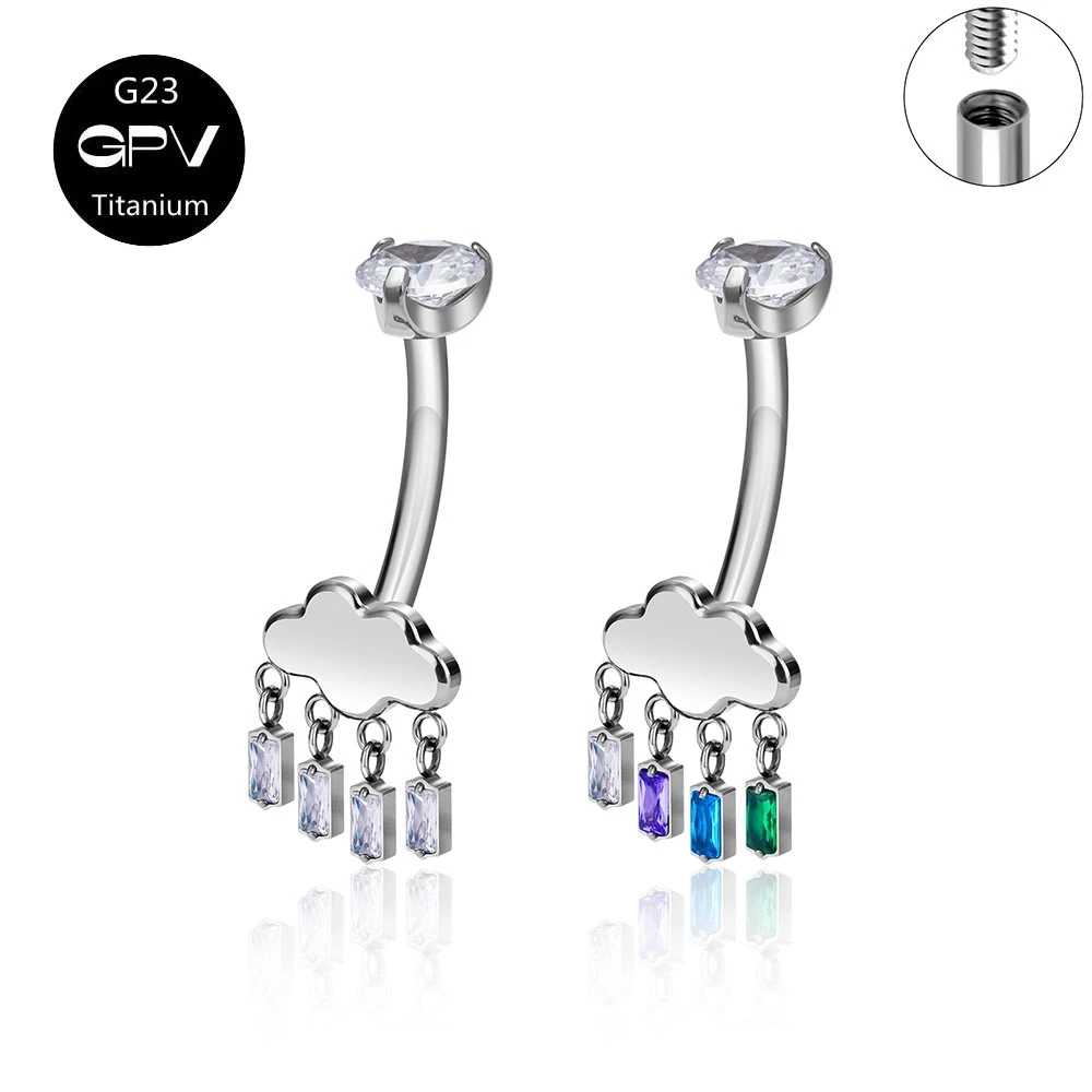 Wholesale ASTM G23 Titanium Cloud Navel Rings European and American Fashion Women Punk Perforated Jewelry Umbilical Nails